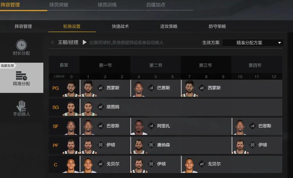 首发球员轮换，球队阵容多样性强的简单介绍